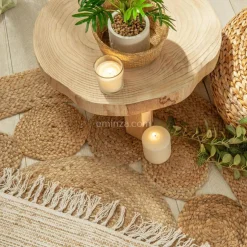 Tapis de salon jute rond (120 cm) Vent Beige naturel