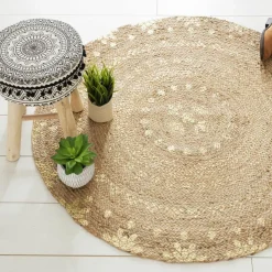 Tapis de salon jute rond (115 cm) Gold shine Or