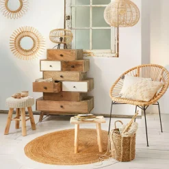 Tapis de salon jute rond (D120 cm) Bord Blanc