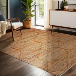 Tapis de salon rectangulaire jute et coton tissé main (160 x 230 cm) Jaya Marron