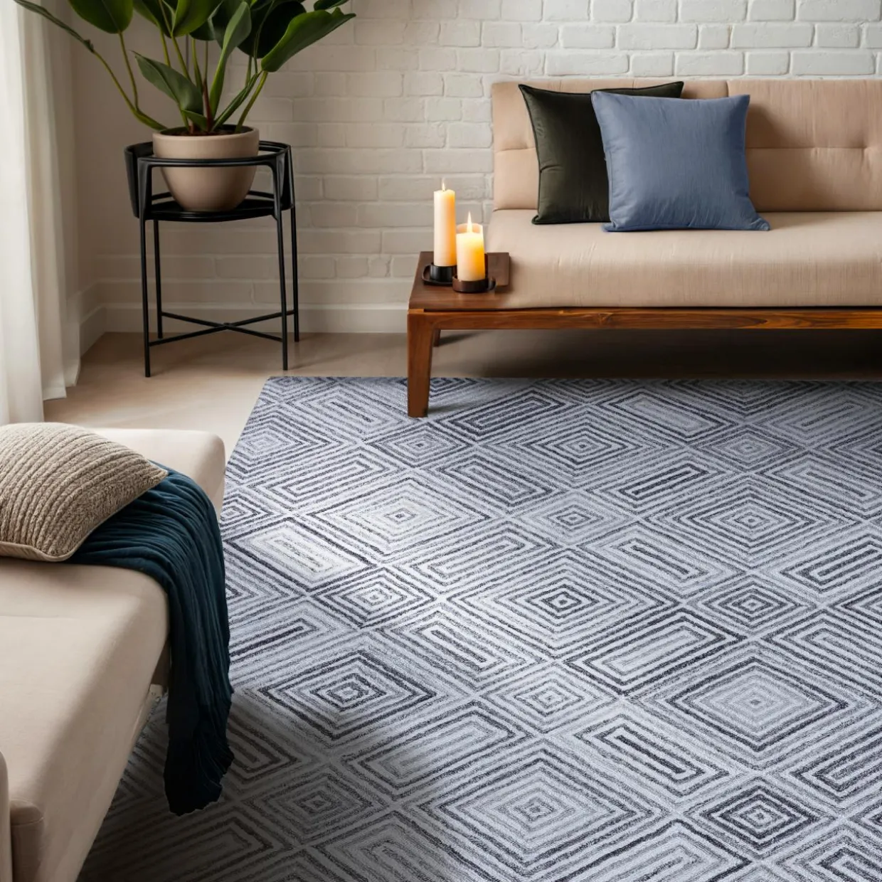 Tapis de salon rectangulaire matière recyclée tuftée (140 x 200 cm) Shelton Gris