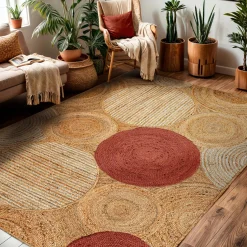 Tapis de salon rectangulaire jute tissée main (160x230 cm) Tara Terracotta