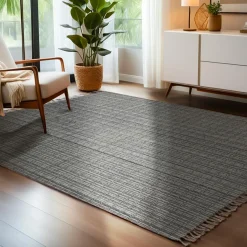 Tapis de salon rectangulaire matière recyclée (140 x 200 cm) Priya Gris