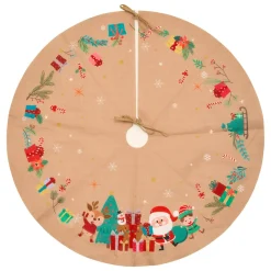 Tapis de sapin en jute (D90 cm) Lutin et Père Noël Multicolore