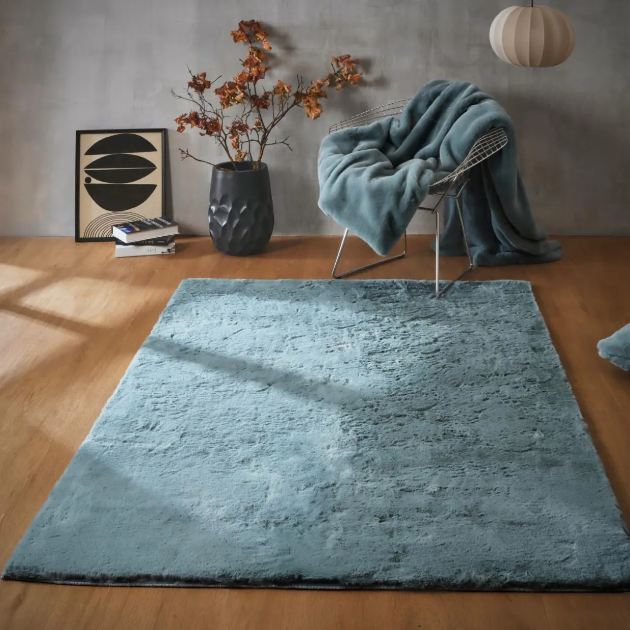 Tapis rectangulaire fausse fourrure (140 x 200 cm) Finn Bleu