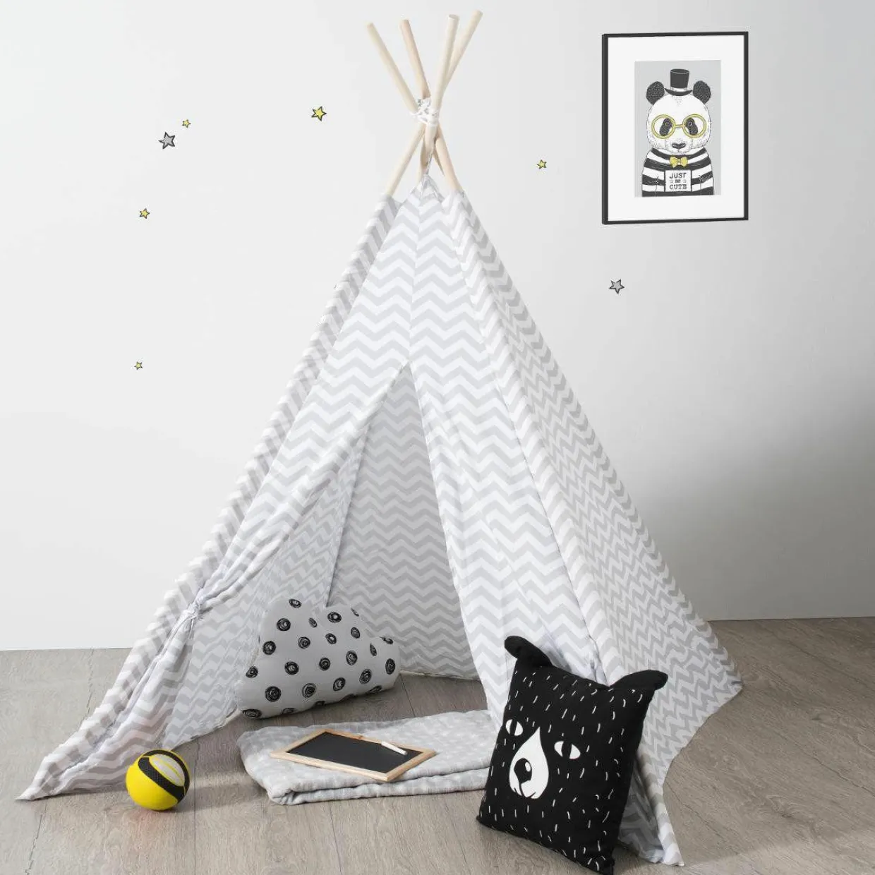 Tipi enfant bois et tissu (H160 cm) Twin Gris