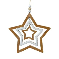 Étoile de Noël à suspendre (H13 cm) Bois et perles Nature