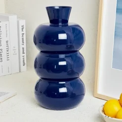 Vase en métal émaillé fait main (H33 cm) Serena Bleu roi brillant