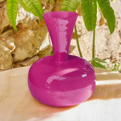 Vase en métal émaillé fait main (H23 cm) Cléa Rose fuschia brillant