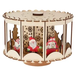 Village de Noël en bois animé et lumineux à piles (20 x H14 cm) Carrousel enchanté