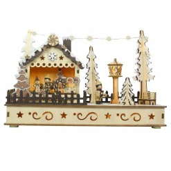 Village de Noël en bois lumineux à piles (H18 cm) Bonbons de Noël
