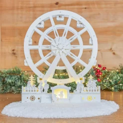 Village de Noël en bois lumineux et animé (H30 cm) Grande roue de Noël