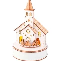 Village de Noël en bois lumineux et musical à piles (H24 cm) Église et train