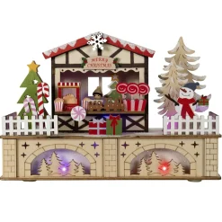 Village de Noël en bois lumineux à piles/USB (25 x H18 cm) Gourmandises Colorées