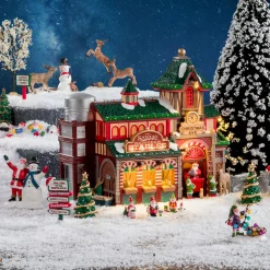 Village de Noël Lemax à piles lumineux L'écurie des rennes du Père Noël