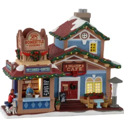 Village de Noël Lemax à piles lumineux Café perché au sommet de la montagne