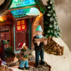 Village de Noël lumineux, animé et musical (H34 cm) Moulin et enfants