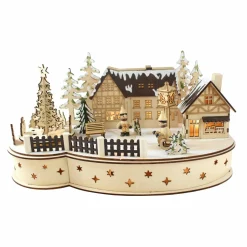 Village de Noël lumineux en bois à piles (35 x H19 cm) Transylvanie