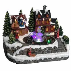 Village de Noël lumineux Maison et fontaine