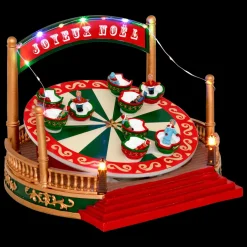 Village de Noël musical et animé sur piles (H26 cm) Manège Tasses tournantes