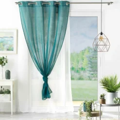 Voilage œillets (140 x 240 cm) Duetto Bleu pétrole et Blanc