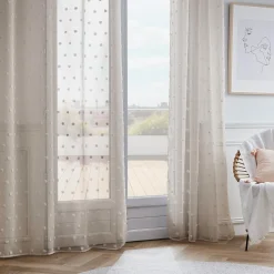 Voilage oeillets pompons (140 x 240 cm) Emie Beige