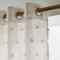 Voilage oeillets pompons (140 x 280 cm) Emie Beige