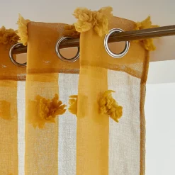 Voilage oeillets pompons (140 x 240 cm) Suzie Jaune moutarde