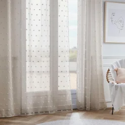 Voilage oeillets pompons (180 x 240 cm) Emie Beige